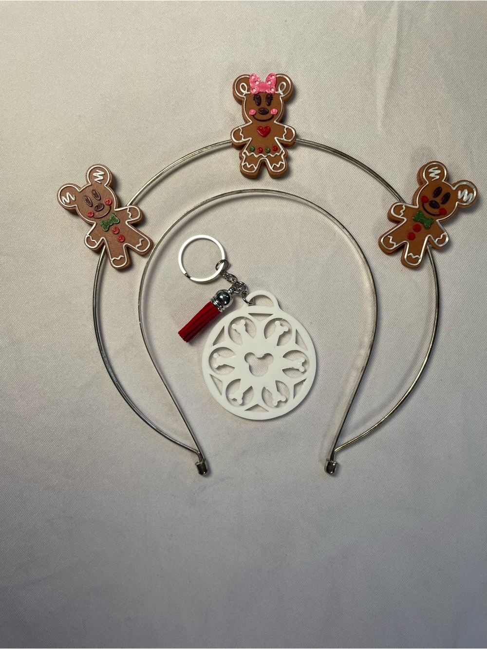 Mickey And Minnie Gingerbread Halo Headband & Snowflake Keychain Bundle Disney